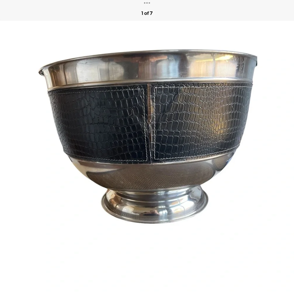 Party Tub Ice Bucket / punch bowl Stainless Steel Faux Leather Band 15